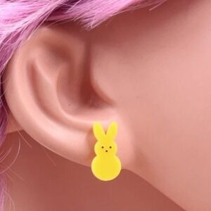 Yellow Peeps Easter Bunny Rabbit Stud Earring Pair